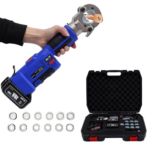 Electric Hydraulic Crimping Tool Kit Battery Cable Lug Crimper, 60KN Electrical Wire Lugs Crimping Tool with 12 Molds(10mm² to 300mm²),Blue