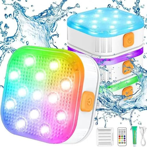 TARSHYRY LED-Poolleuchte mit Farbaufladung, IP68, Wasserdichtes Badewannenlicht, Dimmbares Brunnenlicht mit Fernbedienung, 16 Farben, Licht, 6 Dynamische Modi, 2H/4H/6H-Timer, Magnetische