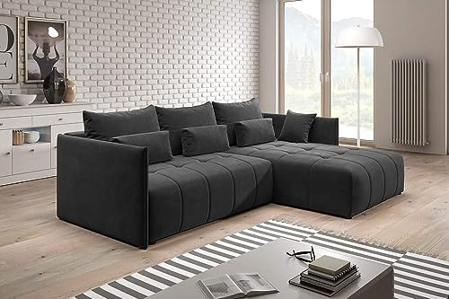 Modern hörnbäddsoffa med förvaring konvertibel sovsoffa för kompakta utrymmen enkel montering ingår (kolgrå)