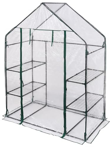 TOUGH MASTER Walk in Greenhouse with 4 Shelves Steel Frame Waterproof PVC Plastic Cover Roll up Zip Panel Door Easy Assembly Grow House for Growing Vegetables, Flowers, Herbs, Plants 143x73x195cm