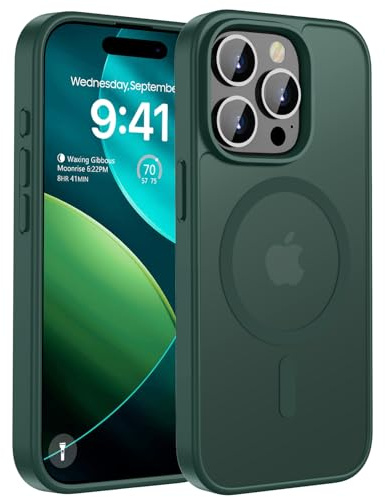 ORDA Magnetic Case for iPhone 15 Pro Max Case,Translucent Matte Back Slim for iphone 15 pro Max phone case,Military Grade Drop Proof Hard Back Protective Cover 6.7-Deep Green