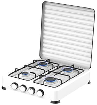 WUDLi Cocina de Gas Portátil, Hornillo de Interior, Cocina de 4 Quemadores de Acero Inoxidable, Control de Fuego por Pomo, Apto para Muchos Utensilios de Cocina White