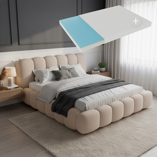 Juskys Polsterbett Catania - Modernes Bubble Design, gepolstertes Kopfteil, inkl. Matratze - 180 x 200 cm - Beige