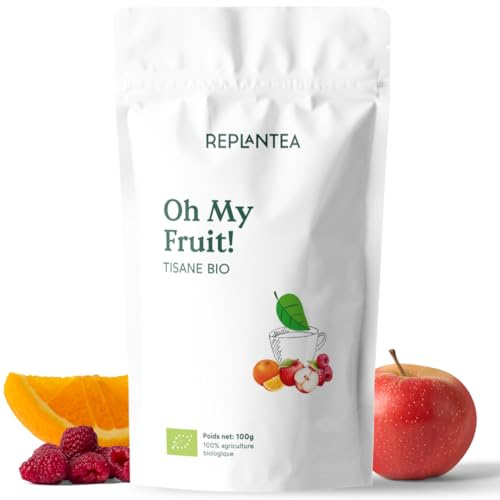 INFUSION DE FRUITS BIO Oh My Fruit! 100g (50 Tasses) | Tisane de Fruits avec Pomme, Framboise, Orange et Feuille de Stévia REPLANTEA