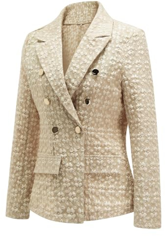 YYNUDA Blazer dam lätt sommardräkt kavaj med tryck eleganta lediga kläder enfärgad kostym festlig bröllop kontor, Beige, M