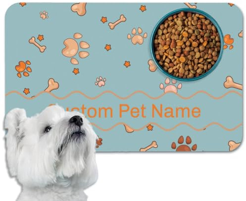 Naispanda Tapis de Nourriture pour Chien Personnalisé Set de Table Personnalisé pour Animal Domestique Set de Table pour Bol d'eau pour Chien et Chat avec Photo et Nom Antidérapant et Imperméable