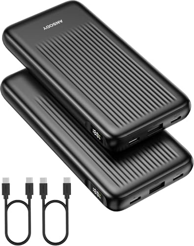 ANSODY 22.5W Powerbank 10000mAh 2 Stück, Akkupack Klein Aber Stark, LED Display kompatibel Externe handyakkus für iPhone 17 16 15 14 13 X Pro Max Mini Plus S25 iPad etc (Schwarz und Schwarz)