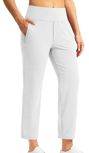 7/8 Hose Damen Sommer Business Gerade Bein Elastischer Bund Hosen Casual Komfortabel Stretch Hohe Taille Freizeithose Lässig Gerade Stoffhose Business Elegant Hose mit Taschen für Fitness Freizeit