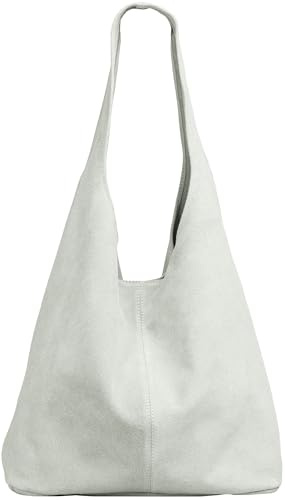 Caspar große Damen Wildleder Tasche Hobo Bag Shopper - CLASSIC LINE - Modell No.767 - Made in Italy, Farbe:elfenbein, Größe:One Size