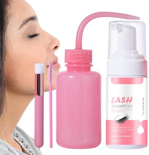 Wimpern-Shampoo | Reinigungsmittel für weiche Wimpernverlängerung mit Spülflasche und Pinsel | Wimpernentferner aus Schaumstoff 100 ml und Augenliderreiniger zum Entfernen von Make-up