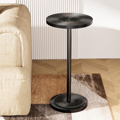 Cioquli Runder Beistelltisch, Beistelltisch Holz, Sofatisch, Couchtisch mit geschnitzter, Kleiner Getränketisch Rund für kleine Räume, Wohnzimmer, Schlafzimmer, Ecken, 30 cm Ø x H60cm, Schwarz