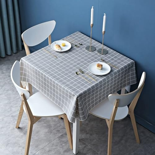 FANSU Tovaglia Cerata Quadrato Rettangolare, Stile Plaid Tovaglia Plastificata PVC Impermeabile Antimacchia Copritavolo per Feste Compleanno Giardino Esterno Cucina (Grigio,100x100cm)