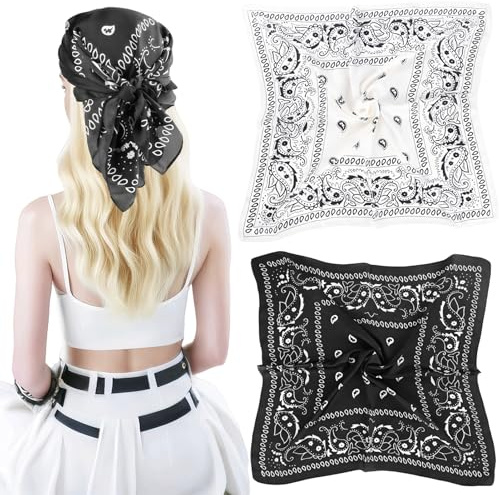 anyts Haartuch Damen zum Binden Kopftuch für Frauen 70cm*70cm, Bandana Schwarz Weiß Quadrat Seide Gefühl Satin Seidentücher eignen sich, Schal Seidentuch für Haar Wrapping und Schlafen in der Nacht