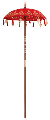 Qnhdfrt Ombrello da terrazza in legno massello con tetto in cotone color crema, 90-100 x 260 cm, robusto ombrellone per giardino, terrazza e spiaggia, Rosso A, (90-100) x 260 cm