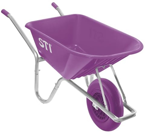 STI Carriola Viola 110lt portata 180kg Ruota Antiforatura Acciaio e Vasca in Polipropilene alta resistenza giardino cantiere muratura