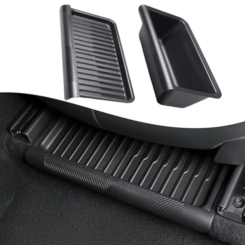 HomeVortex Under Seat Storage Box With Lid For Tesla Model Y Juniper 2025,Custom OEM Fit TPE Material, Black Car Interior Organizer For Travel And Outdoor Use