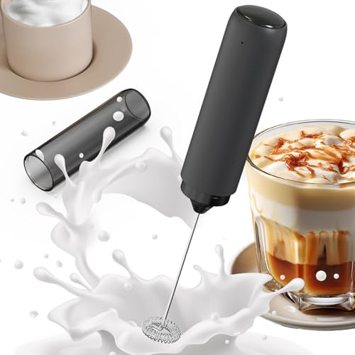 Handheld Rechargeable Milk Frother with Stainless Steel Whisk - USB Charging Electric Drink Mixer for Lattes, Cappuccino, Hot Chocolate, Matcha, Protein Shakes - Portable, Easy to Use and Clean