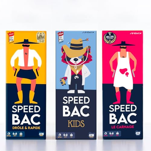 ATM Gaming Lot de 3 Speedbac - Jeux de société - Parfait pour Mettre l'ambiance - 2 à 7 Joueurs - Version Classique, Kids et Adultes