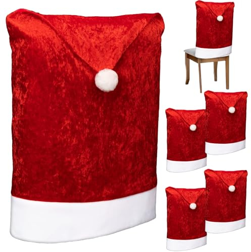 DFADKYWU Stuhlhussen Weihnachten, Stuhlhussen Weihnachten 6er Set, Stuhlhussen Samt, Weihnachtsdekoration für Stühle, Weihnachtshussen für Stühle, Weihnachtsdeko Set