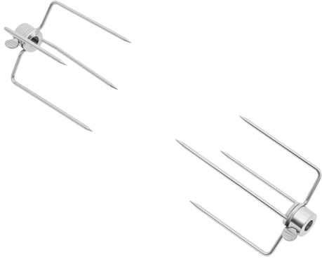 4er-Set Fleischgabeln Edelstahl 304, Grillgabeln für Drehspieß, Rostfrei Fleischklammern für Truthahn, Schinken, Spießzubehör für Elektrogrill, Inkl. 4 Grillhalterungen