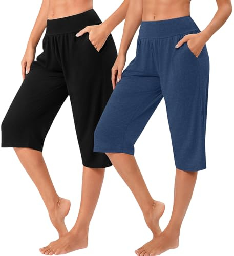 Marvmys Yogahose Pilates Hosen Damen Jogginghose Lang Baumwolle Sporthose | Hohe Taille Activewear-Hosen Straighthose Fitness Sporthose Freizeithosen Atmungsaktiv Bequem Mit Taschen