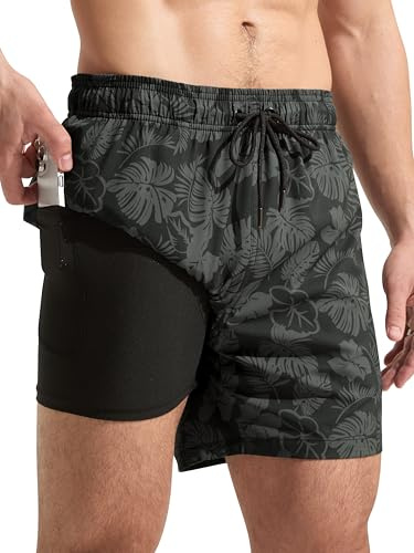 Arcweg Mens Swimming Shorts with Compression Liner Swim Shorts Quick Dry 2 in 1 Swim Shorts Men with Zip Pockets Swimming Beach Surfing