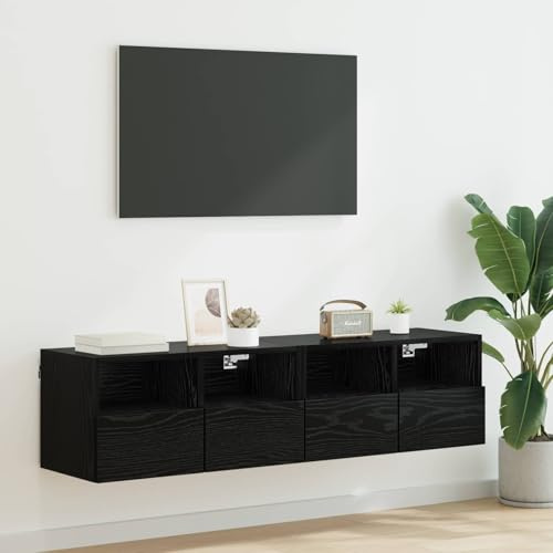 Boltkex TV-vägghyllor 2 stycken svart ek utseende av trämaterial 60 x 30 x 30 cm, väggmontering för vardagsrum, hemmabio, ordning och förvaringsutrymme för mottagare, spelkonsol, högtalare
