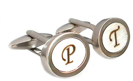 Buchstaben Manschettenknöpfe Monogramm C, E, F, H, J, K, P, T, U, X, Y oval silbern matt glänzend SALE + dunkler Box - 1 Paar Buchstaben nach Ihrer Wahl! OUTLET