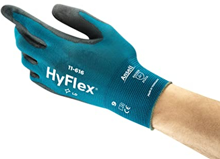 Ansell HyFlex 11-616 Gants de Travail Nylon Extensible Extra-Fin, Gant de Protection Risques Mécaniques, Bricolage, Manutention, Montage, Gants Homme Femme, Bleu, Taille M (12 Paires)