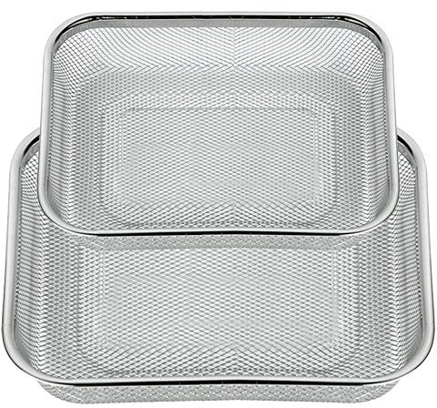 Space Home - Colador de Cocina Rectangular- Escurridor - Malla Fina - Acero Inoxidable - Set de 2