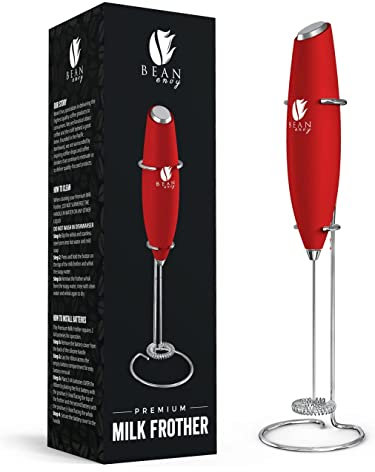 Bean Envy Montalatte per caffè – Mini miscelatore elettrico per bevande, schiumatoio e montalatte con supporto per caffè, latte, cioccolatini caldi e frullati – rosso