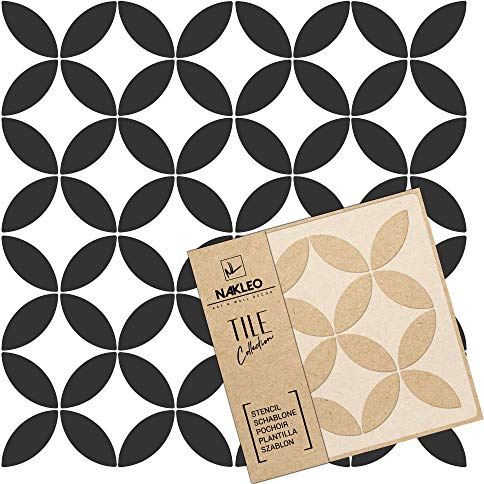 NAKLEO Tile Painting Stencil 33x33 cm, Cabril Spanish Moorish Flower Moroccan, Plastic Reusable Template, Home Decor Craft DIY, Floor Concrete Patio Wall - Terracotta