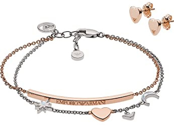 Emporio Armani Set Für Frauen, Größe Stud: 8X7X2mm; Länge Armband: 160mm + 20mm; Größe Bar: 40X3X2mm; Größe Star: 8X8X2mm; Größe Herz: 7X7X2mm; Größe Mond: 7X6X2mm Rose Gold Sterling Silber Set