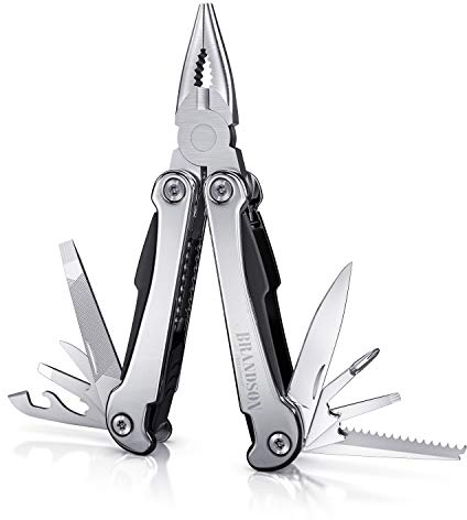 Brandson - Multitool 13 in 1 - Multifunktionswerkzeug 10,5 cm - Zange Säge Messer Kartonöffner Feile Drahtschneider Flaschen- und Dosenöffner 4 Schraubendreher - Edelstahl