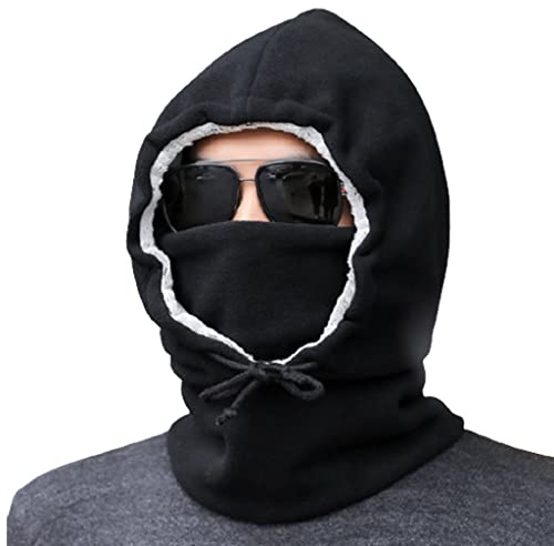 QHLOM Schals Winterwärmer Schal for Frauen Männer, Kaschmir-Kapuzenschals Wind-resistente Gesichtsmaske 3 in 1, weiche Fleece-Schal-Gesichtsabdeckung Winddicht (Color : Black)