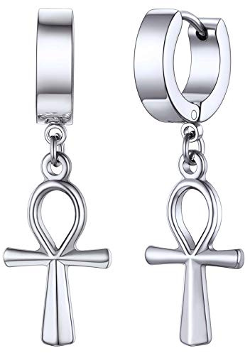 FaithHeart Boucle d'oreille pour Homme Croix Ankh Égyptien Creoles Pendante Acier Inoxydable Croix de Vie Egyptienne