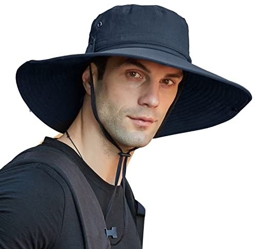 AIEOE Outdoor Hut Herren Breite Krempe Wasserdicht UV-Schutz Fischerhut Sonnenhut Sommer Atmungsaktiv Wanderhut Gartenhut