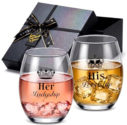 Patelai His Lordship and Her Ladyship Gin Glass Set of 2 Mugs in Gift Boxes | His and Hers Anniversary or Wedding Gifts for Couple, Stunning Packaging, Beautiful Shape and Size