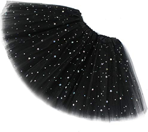 Ugitopi Jupe Tutu en Tulle à 4 Couches élastique pour Femme, Black