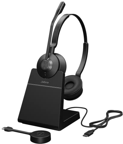 Jabra Engage 55 Schnurloses Stereo-Headset mit DECT-Adapter - Mikrofon mit Geräuschunterdrückung, umfangreiche Reichweite und Ladestation - Für Google Meet und Zoom Zertifiziert - Schwarz