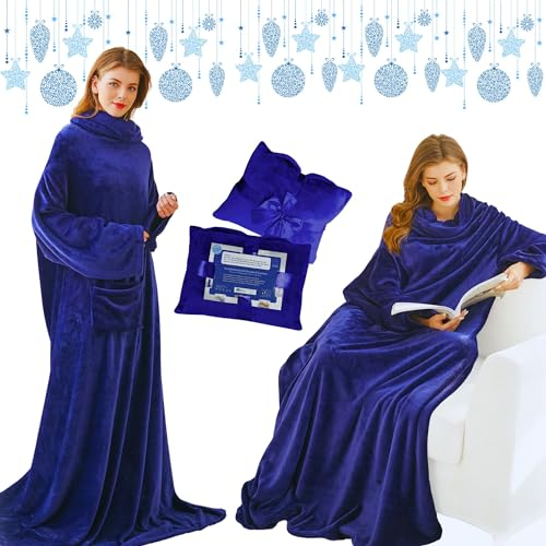 Lucadeau Kuscheldecke mit Ärmeln, Ostergeschenke für Frauen und Männer, Geburtstagsgeschenke für Frauen Männer, TV-Decke 150x200 cm (Blau)