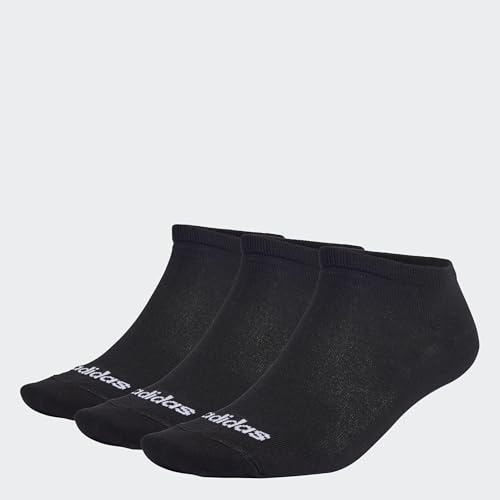 adidas Unisex Thin Linear Low-Cut Socks 3 Pairs, Black/White, 10.5-12.5