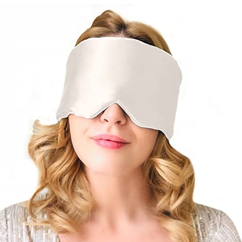 LILYSILK Seide Schlafmaske 19 Momme Echte Maulbeerseide Hautfreundliche Augenmaske mit Klettverschluss für Frauen und Männer Augenbinde(Natürliches Weiß)