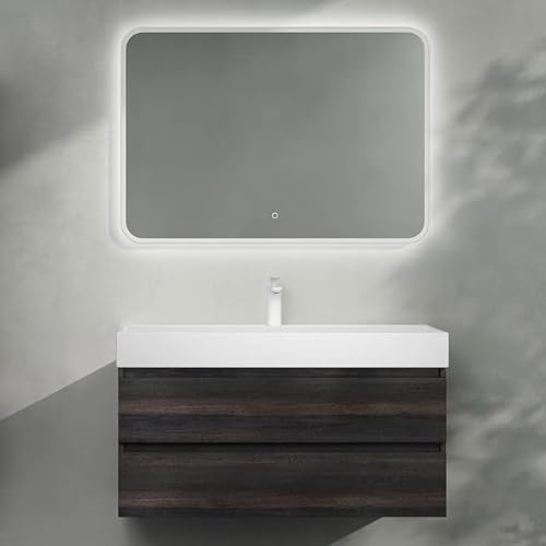 doporro Badmöbel-Set Waschtisch mit Unterschrank Waschbeckenunterschrank BTH: 100x46x56 cm cm inkl. Waschbecken und Ablaufgarnitur Dunkelgrau Wandmontage