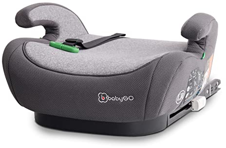 babyGO Sitzerhöhung Bursa IV nach neuer I-Size Norm - Kindersitzerhöhung mit verstellbarem Isofix - Kindersitz/Autositz für Kinder (125-150 cm) Grau