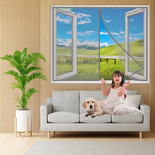 Mosquitera Ventanas, 140x145 cm contra Insectos Pasar El Aire Cortina Protección para Balcón Ventanas Corredera de Patio- Gris H