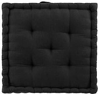Douceur d'Intérieur Twily Cuscino da Pavimento, 50 x 50 x 10 cm, Nero, Cotone e Poliestere Riciclato