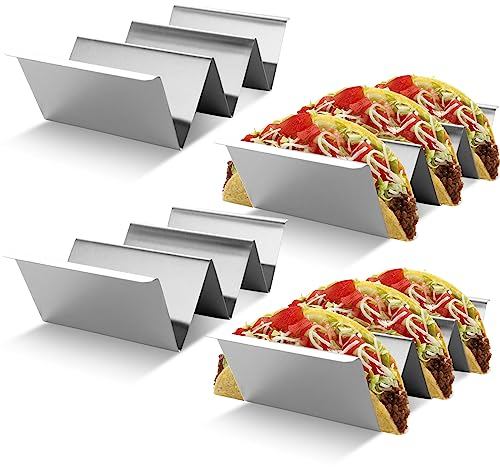 ASelected Taco Holder 4 Pack Stainless Steel Taco Stand Rack with Handles 21x10x5CM Tortilla Holder Taco Tray Holds Up to 3 Tacos Suitable for Home and Restaurant Easy to Clean Silver