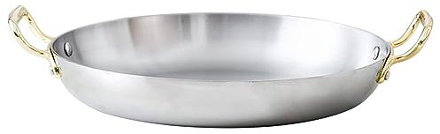 RSBFER Spanische Paella-Pfanne aus Edelstahl, antihaftbeschichtete Kochpfanne, unbeschichtet, mit Doppelgriff für Zuhause oder Restaurants,Silber,36cm