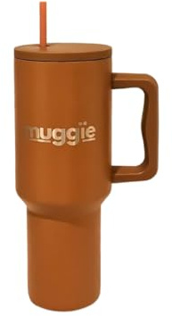 muggïe 1L | Thermos avec poignée et paille | idéal pour la salle de sport | Mug isotherme de grande contenance | Compatible avec les porte-gobelets | Cadeau pour elle ou lui (café)